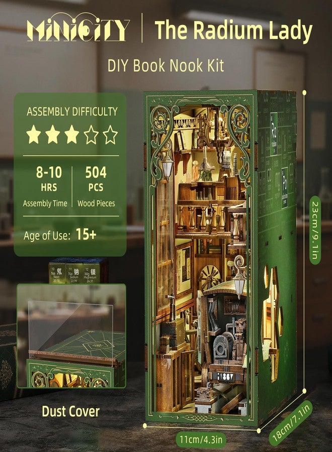 MiniCity Book Nook Kit, DIY Miniature Dollhouse Book Nook Kit with Dust Cover and LED Light for Teens and Adults-The Radium Lady - Image 3